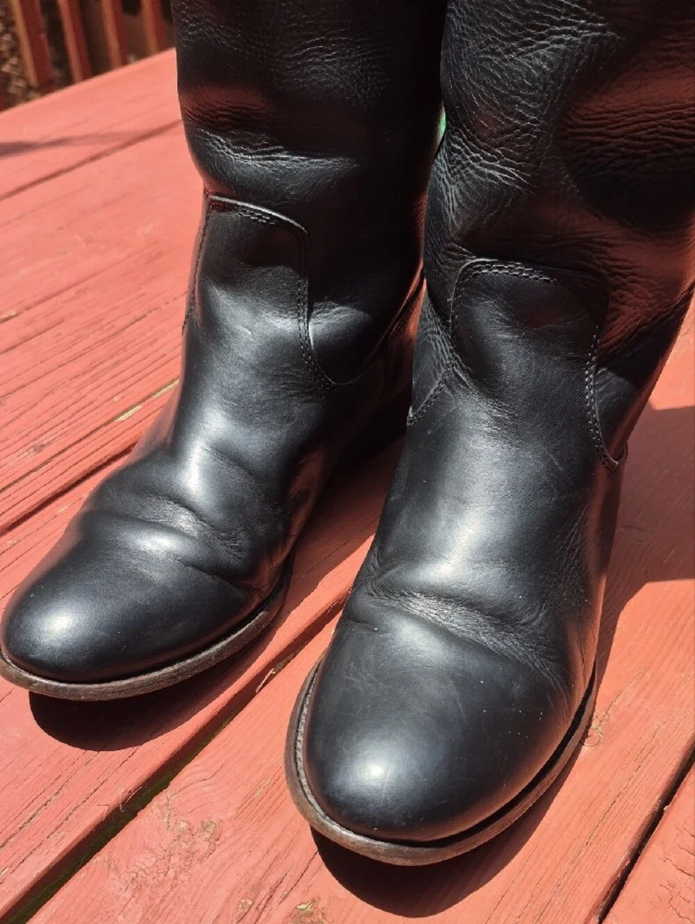 Frye Two-Tone Black and Brown Tall Leather Riding Boots 8.5
